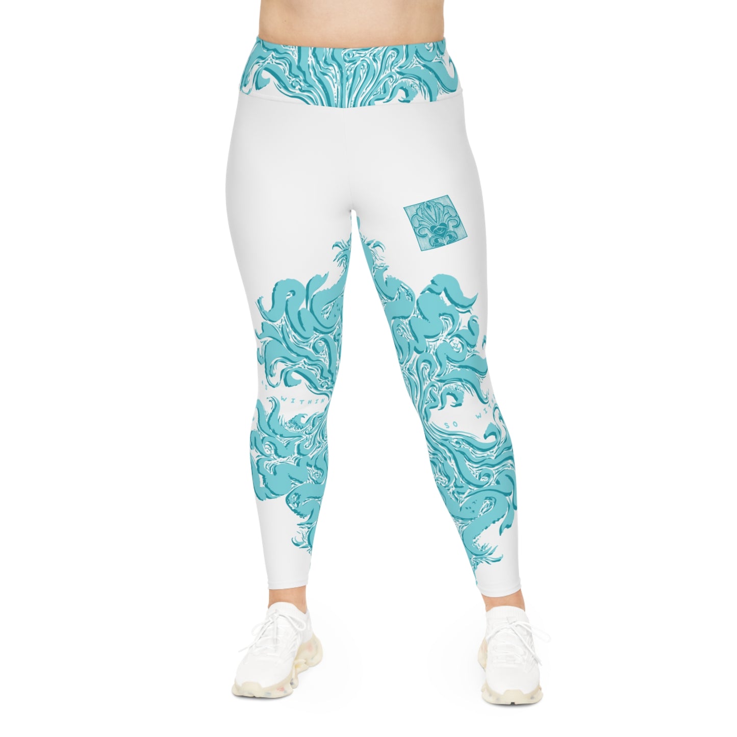 Artistic Plus Size Leggings, Ocean Waves Leggings, Comfortable Activewear, Trendy Plus Size Fashion, Gift for Her, Everyday Wear